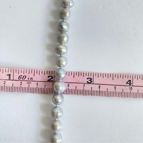 Pearl Necklace Gray Single Strand Pastel Silver Cultured Freshwater Baroque 22” - Picture 9 of 10